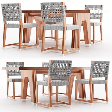 Modern Montreale Wood Table & Dafne Rope Chair 3D model image 1 