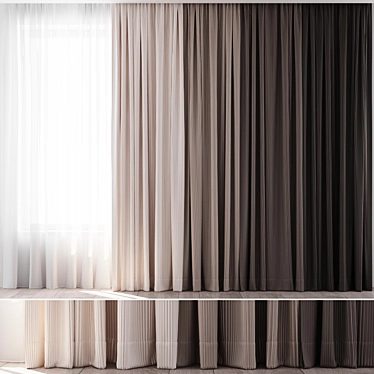 Silk Pleated Curtains and Sheer  3D model image 1 