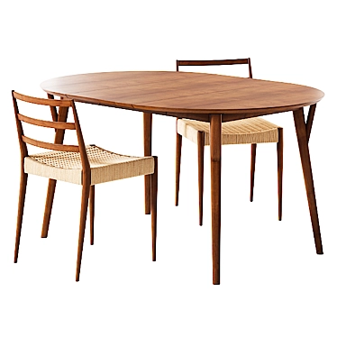 West Elm Mid-Century Round Dining Set 3D model image 1 