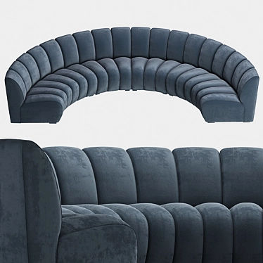 Midnight Blue Velvet Round Sofa 3D model image 1 