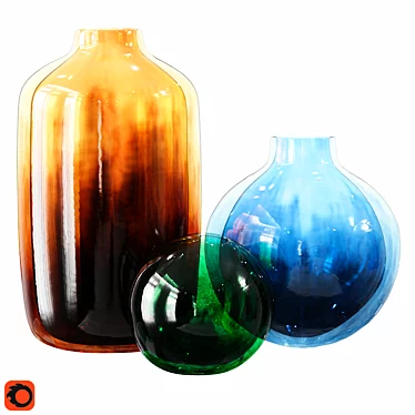 Elegant Murano Glass Vase Set 3D model image 1 