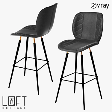 Modern Metal and Eco-Leather Bar Stool 3D model image 1 