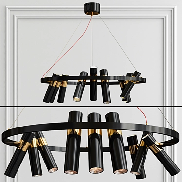 Elegant Black and Gold 9-Light Pendant 3D model image 1 