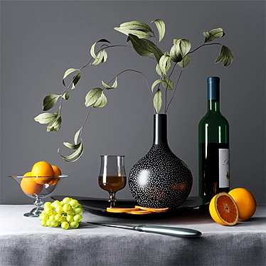 Luxe Still Life: Fruits, Dishes & Cognac 3D model image 1 