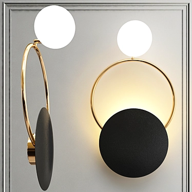 Gold-Black Wall Lamp with Glass Sphere Plafon 3D model image 1 