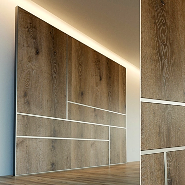 Wooden 3D Wall Panel with Metal Moldings 3D model image 1 