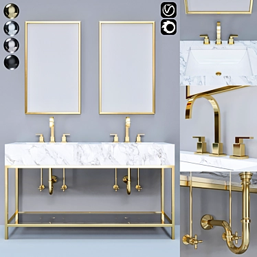 Modern 160cm Black Metal Bathroom Furniture 3D model image 1 