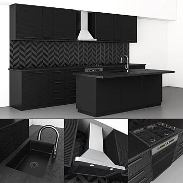 Modern Italian Black Kitchen Design 3D model image 1 