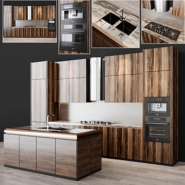 Sleek Modern Kitchen Set: 9-Piece Ensemble 3D model image 1 