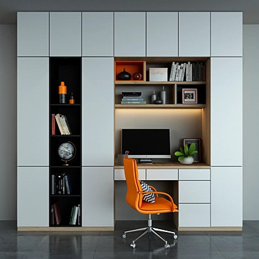 Sleek White Home Office 3D model image 1 