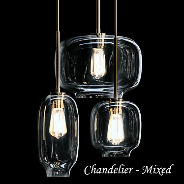 Elegant Glass 3-Light Chandelier 3D model image 1 