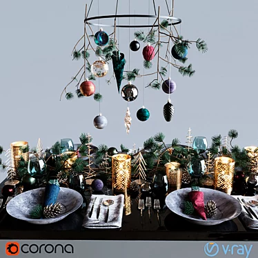 Elegant Midnight Christmas Table 3D model image 1 