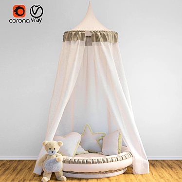 Dreamy Canopy Set: Canopy, Pillows, Soft Toy 3D model image 1 