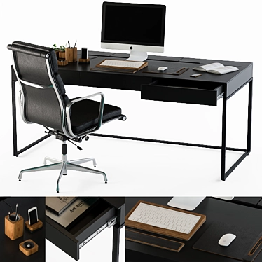 Sleek Black Desk Set 3D model image 1 