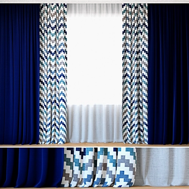 Wavy Stripes Curtains with Tulle | DIHIN HOME 3D model image 1 