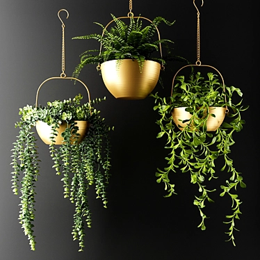 Bronze Flower Pots: Ampel Plants in Elegance 3D model image 1 