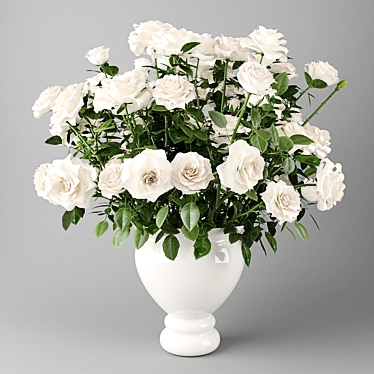 Pure Elegance: White Roses in White Vase 3D model image 1 