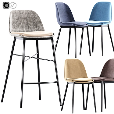 Sleek Bar Stool & Dining Chair 3D model image 1 