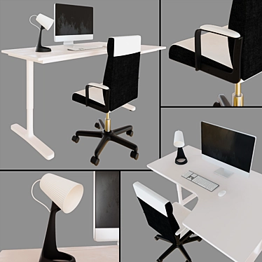 Sleek White Corner Desk & Swivel Chair 3D model image 1 