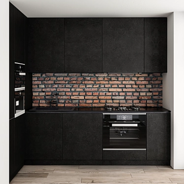 Sleek Brick Wall Kitchen 3D model image 1 