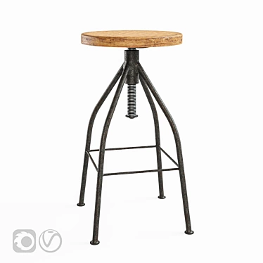 Dalvin Metal and Oak Adjustable Pub Stool 3D model image 1 