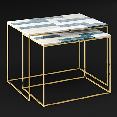 Golden Mosaic Marble Table Set 3D model image 1 