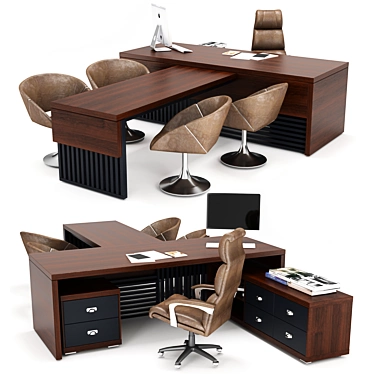 Executive Office Desk and Cabinet - 2300x3700x750mm Desk, 470x1665x2150mm Cabinet 3D model image 1 