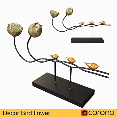 Elegant Bird and Flower Decor 3D model image 1 