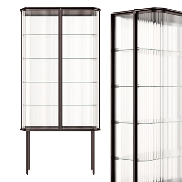 Sleek Brass & Ribbed Glass Cabinet 3D model image 1 