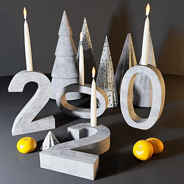 Concrete Candlestick & Christmas Tree Set 3D model image 1 