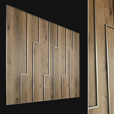 Wooden 3D Wall Panel with Metal Frame - High-Resolution Texture 3D model image 1 