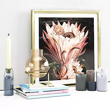 Ridged Glass Candlestick & Vase Set with Protea Print 3D model image 1 