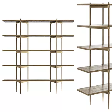 Elegant Wood & Metal Shelving 3D model image 1 