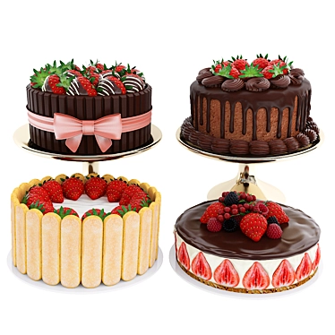 Sweet Delights: Strawberry Cake Collection 3D model image 1 