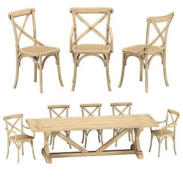 Restoration Hardware Salvaged Table with Madeleine Chairs 3D model image 1 