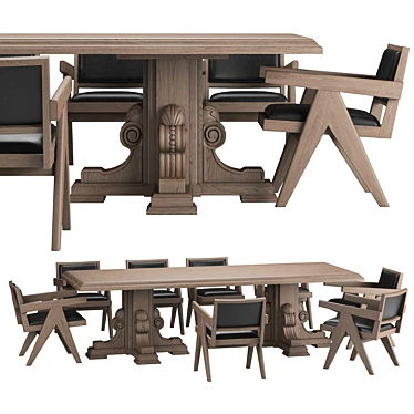 Elegant RH Carved Dining Set 3D model image 1 