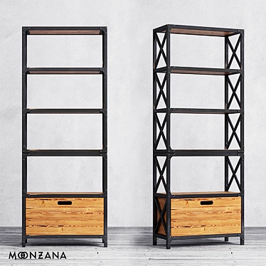 Moonzana OM Rack Factoria: Rustic Pine & Metal 199cm 3D model image 1 