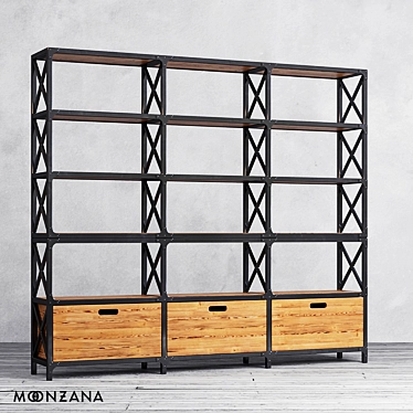 Rustic Pine Metal Rack 3D model image 1 