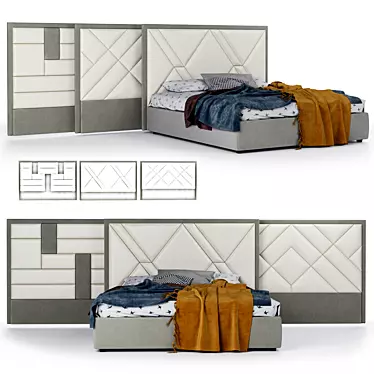 Customizable Three-Headboard Bed Set 3D model image 1 