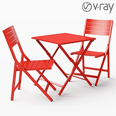 Modern Red Aluminum Table Set 3D model image 1 