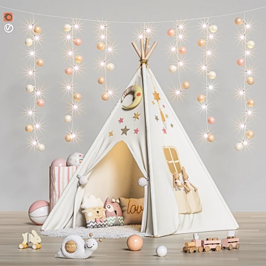Teepee Tent, Bunny Toys & Decor Set 3D model image 1 