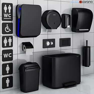 Modern Black Bathroom Accessories Set 3D model image 1 