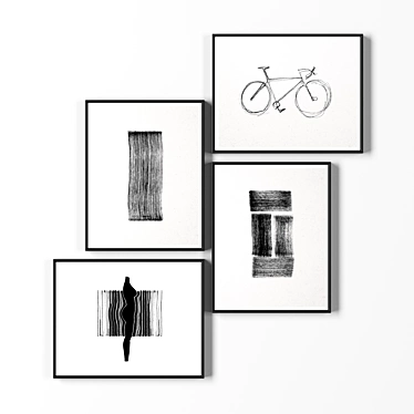 Modern Black Frame Set, 4 Pieces 3D model image 1 