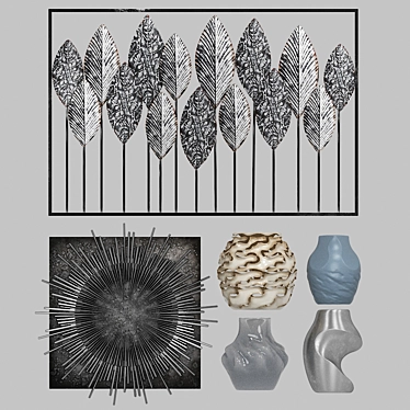 Decorative Panel & Vases Set 3D model image 1 