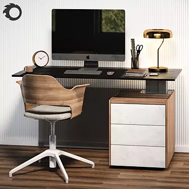 Modern Workplace: Bene Table & IKEA Chair 3D model image 1 