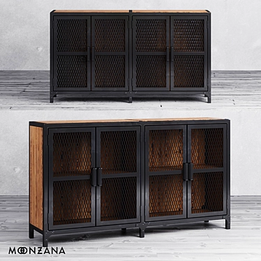 Rustic Pine Metal Cabinet - Moonzana Factor 3D model image 1 