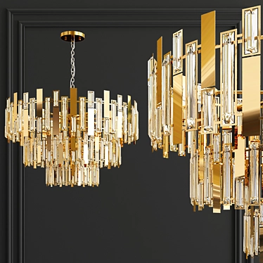 Elegant Golden Metal and Glass Chandelier 3D model image 1 