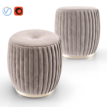 Luxurious Beige Velvet Ottoman 3D model image 1 