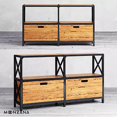 Factoria OM Dresser: Pine Wood, Metal Frame 3D model image 1 