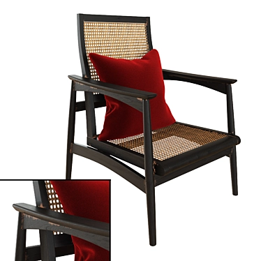 Vintage Black Wooden Armchair with Pillow 3D model image 1 